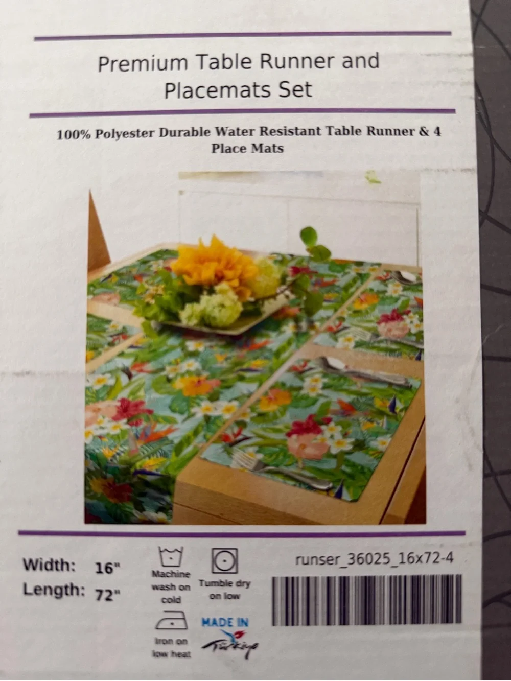 Premium Tropical Floral Table Runner and Placemats Set - Green